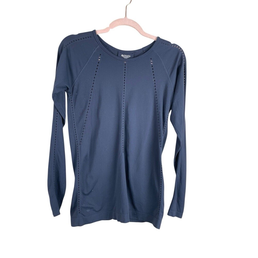 Athleta foothill Navy Long sleeve shirt women size Small Seamless